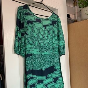 Teal & navy 3/4 sleeve linen dress